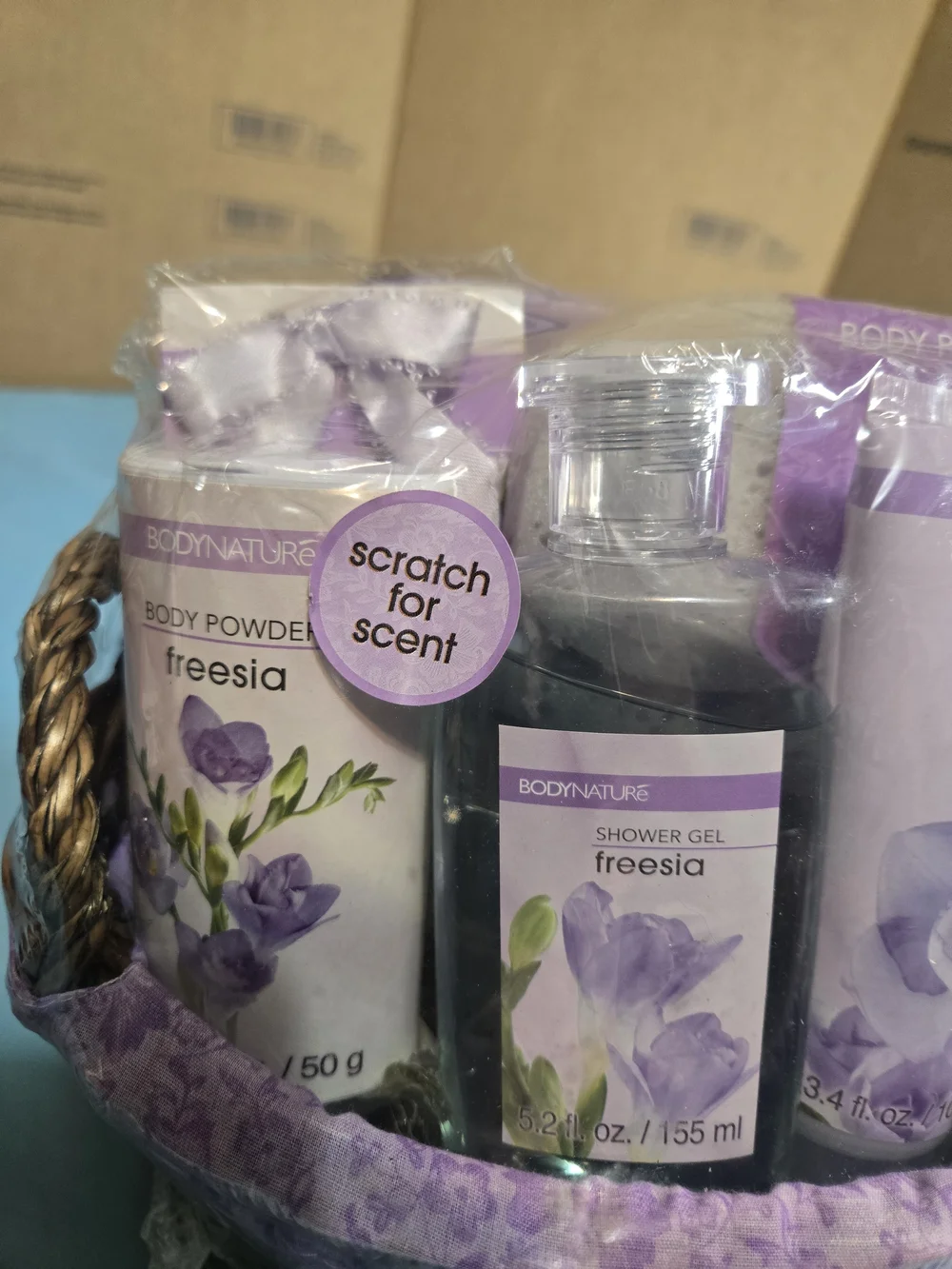 Freesia Bath & Body Gift Basket - Lavender Scented Bath Soak & Lotion Set